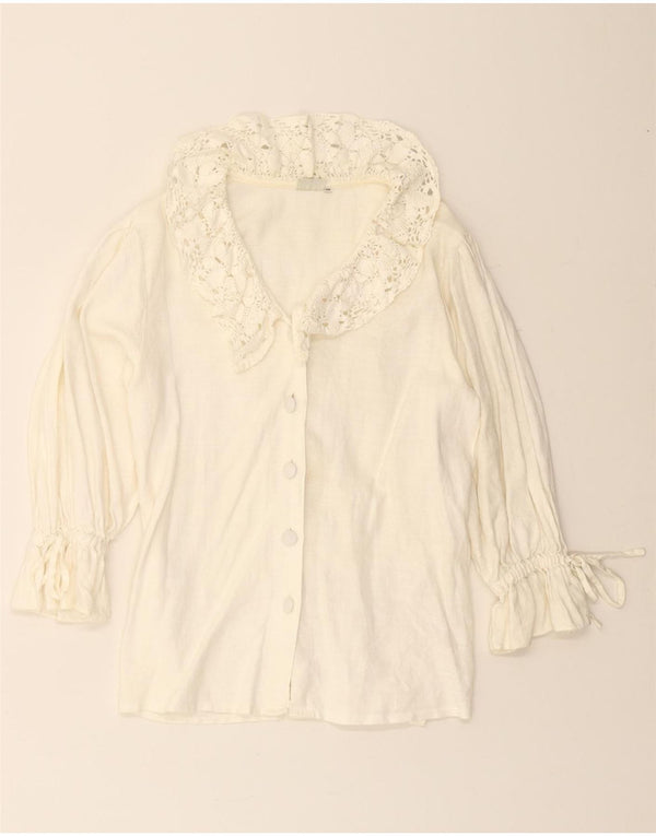 HESS FRACKMANN Womens 3/4 Sleeve Shirt Blouse EU 38 Medium Off White Linen