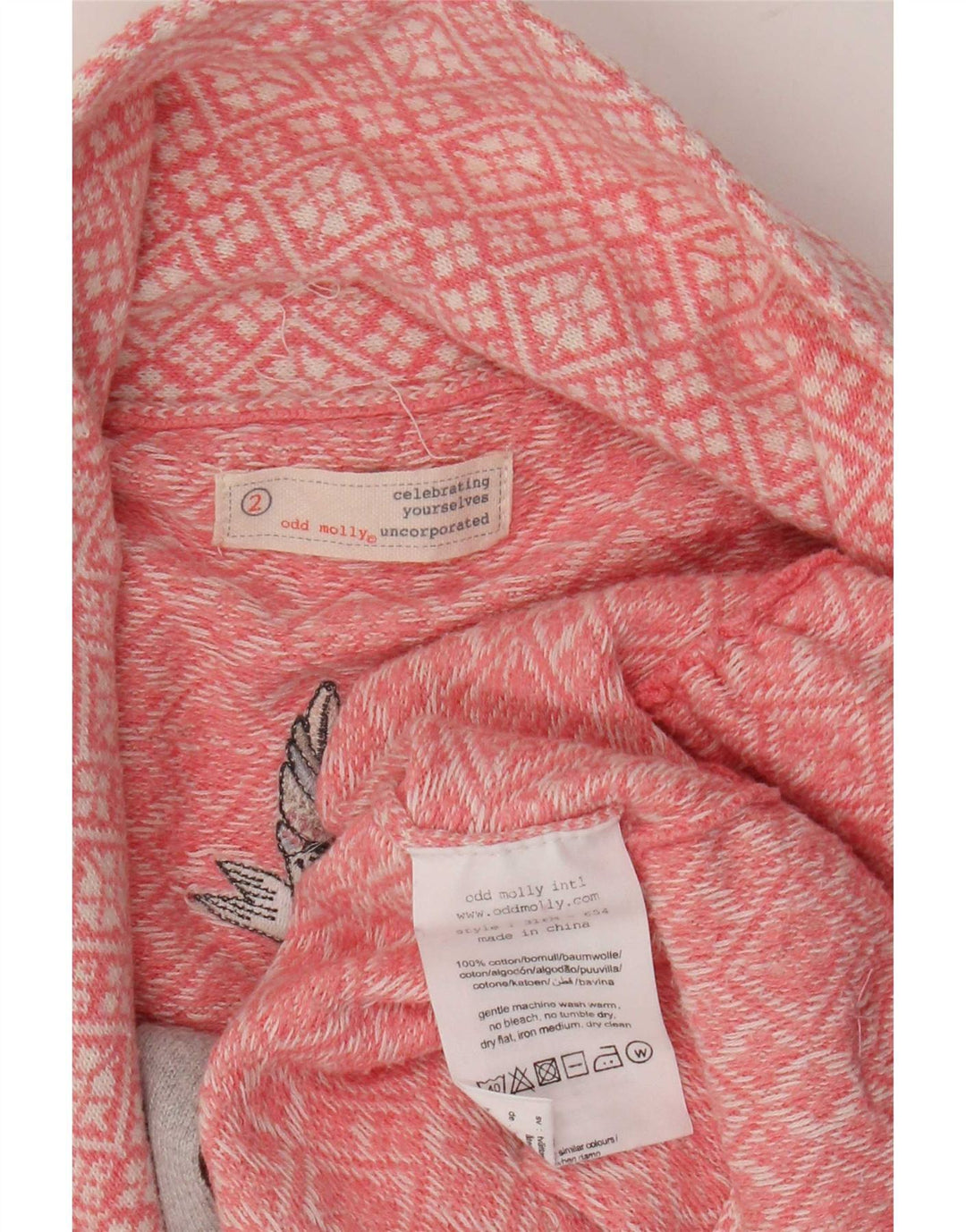 Maglione cardigan da donna Odd Molly taglia 2 cotone geometrico rosa medio