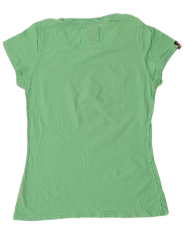 T-shirt grafica da donna SUPERDRY Top UK 14 grande cotone verde