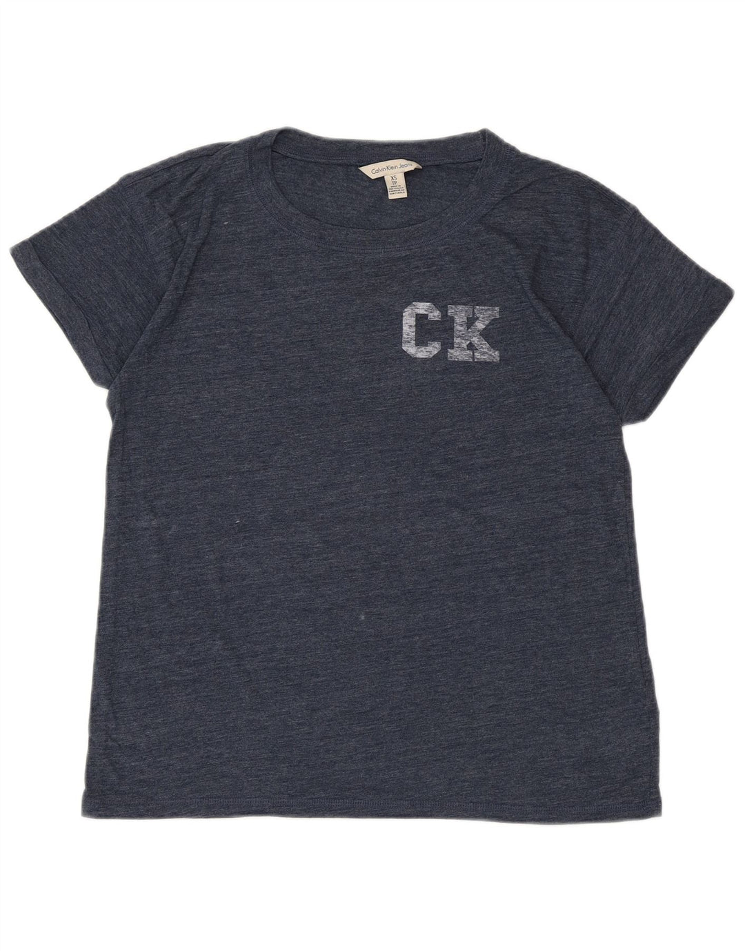 CALVIN KLEIN JEANS T-shirt grafica da donna Top UK 6 XS Blu navy chiazzato