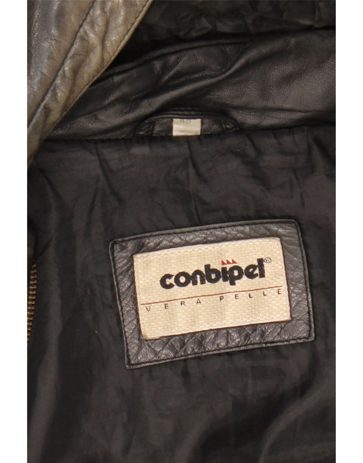 Giacca in pelle da uomo vestibilità ampia con cappuccio Conbipel IT 48 media pelle nera