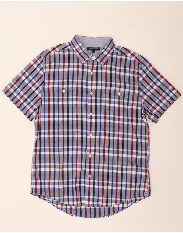 Tommy Hilfiger Uomo Camicia a maniche corte Grande cotone a quadri blu