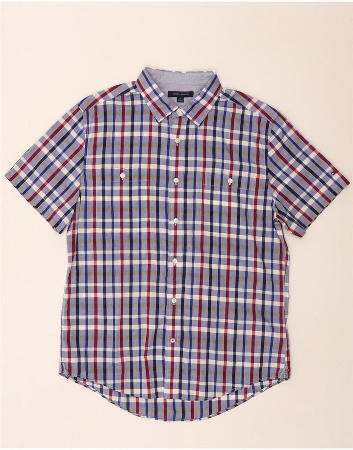 Tommy Hilfiger Uomo Camicia a maniche corte Grande cotone a quadri blu