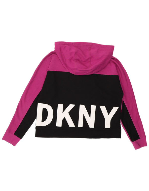 Maglione con cappuccio corto grafico da donna DKNY UK 14 blocco colore rosa medio