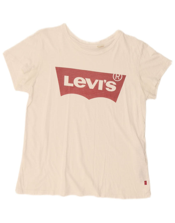 T-shirt grafica da donna LEVI'S Top UK 16 grande cotone bianco