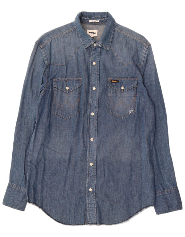 Camicia di jeans da uomo Wrangler in cotone blu medio