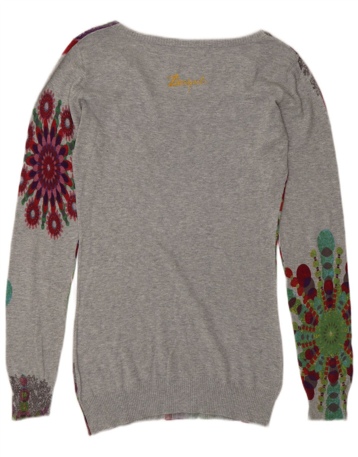 Desigual Donna Maglione con scollo a barchetta Maglione UK 12 Grigio medio geometrico