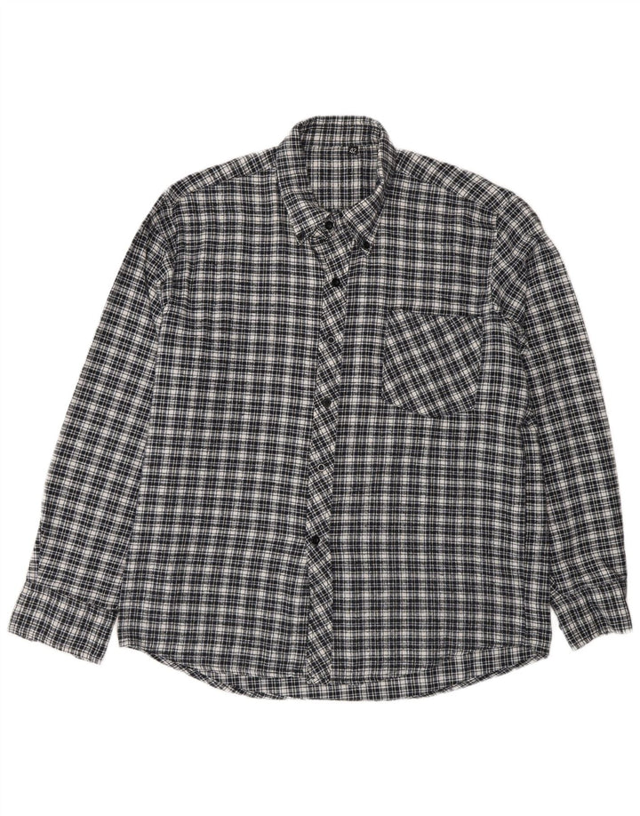 Camicia vintage da uomo in flanella taglia 42 grande cotone a quadri blu navy