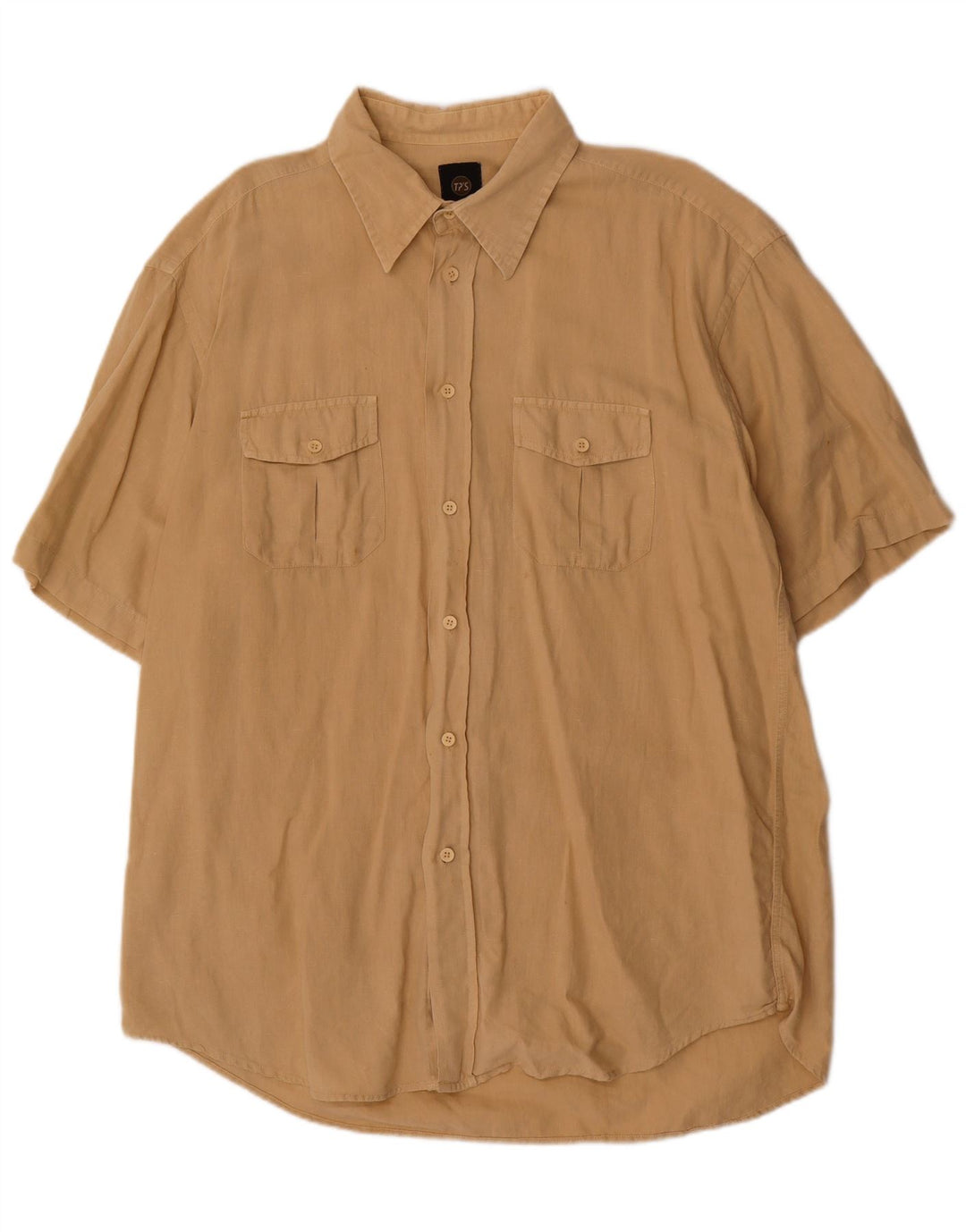 Camicia vintage da uomo a maniche corte 2XL Lino beige