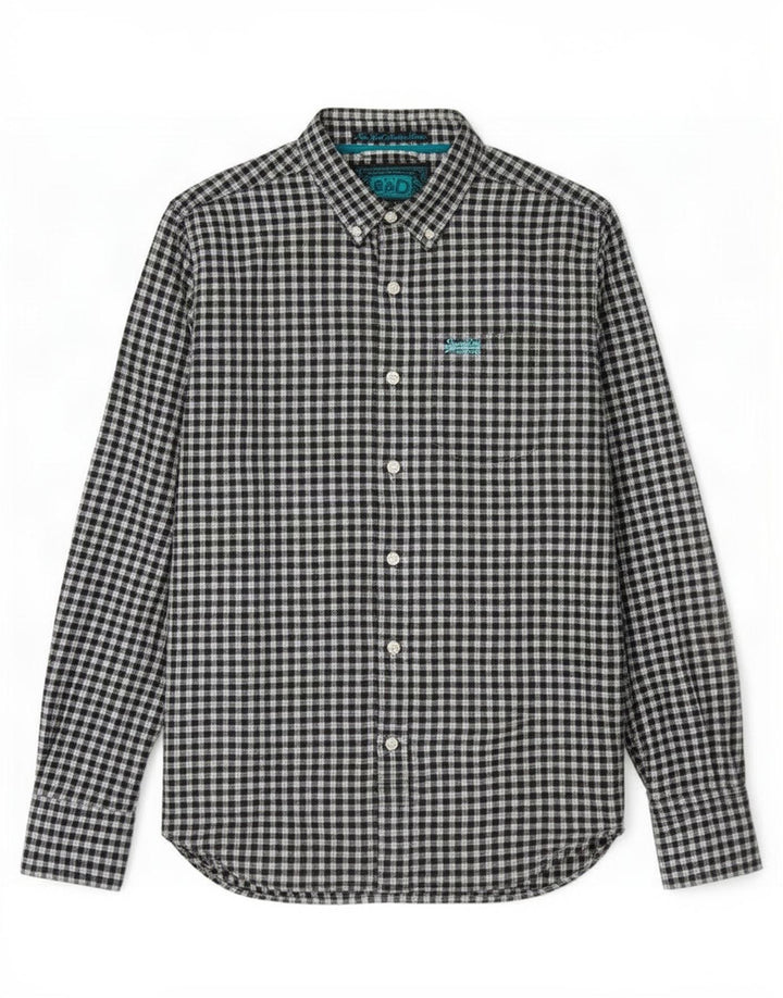 Camicia da uomo in flanella Superdry in cotone a quadretti nero medio