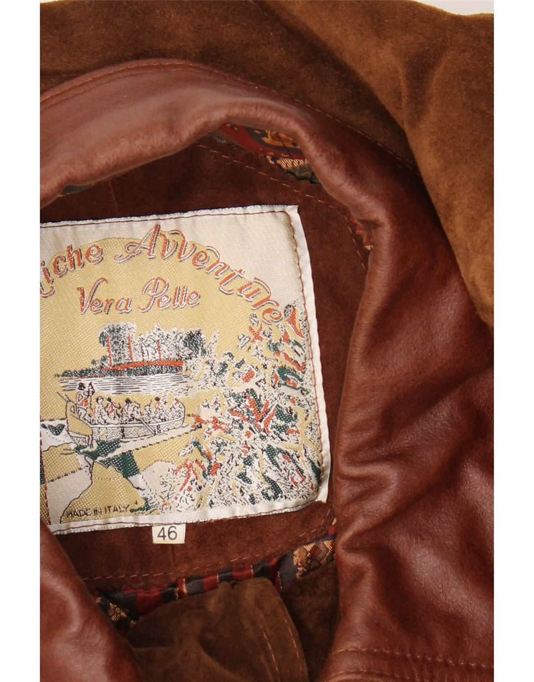 Giacca vintage da uomo in pelle scamosciata vestibilità ampia IT 46 piccola in pelle marrone