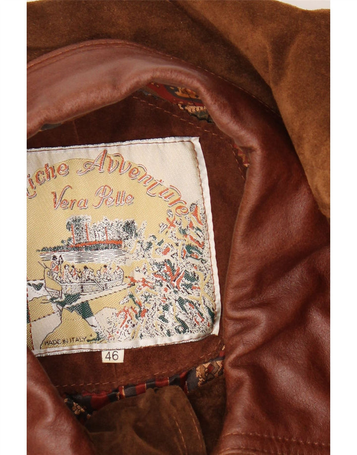 Giacca vintage da uomo in pelle scamosciata vestibilità ampia IT 46 piccola in pelle marrone