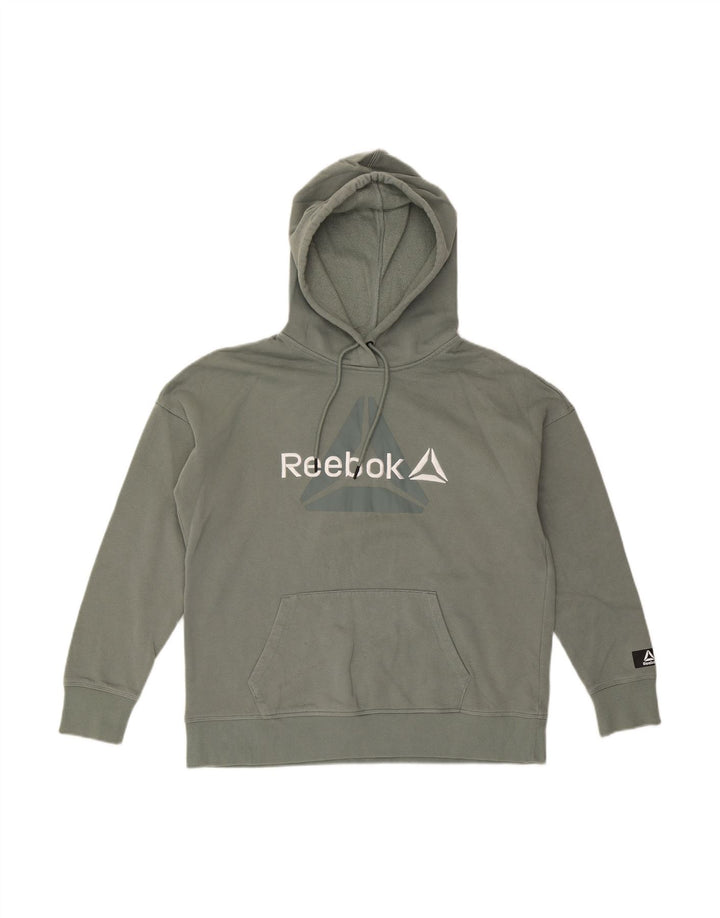 REEBOK Mens Graphic Hoodie Jumper Medium Grey Cotton