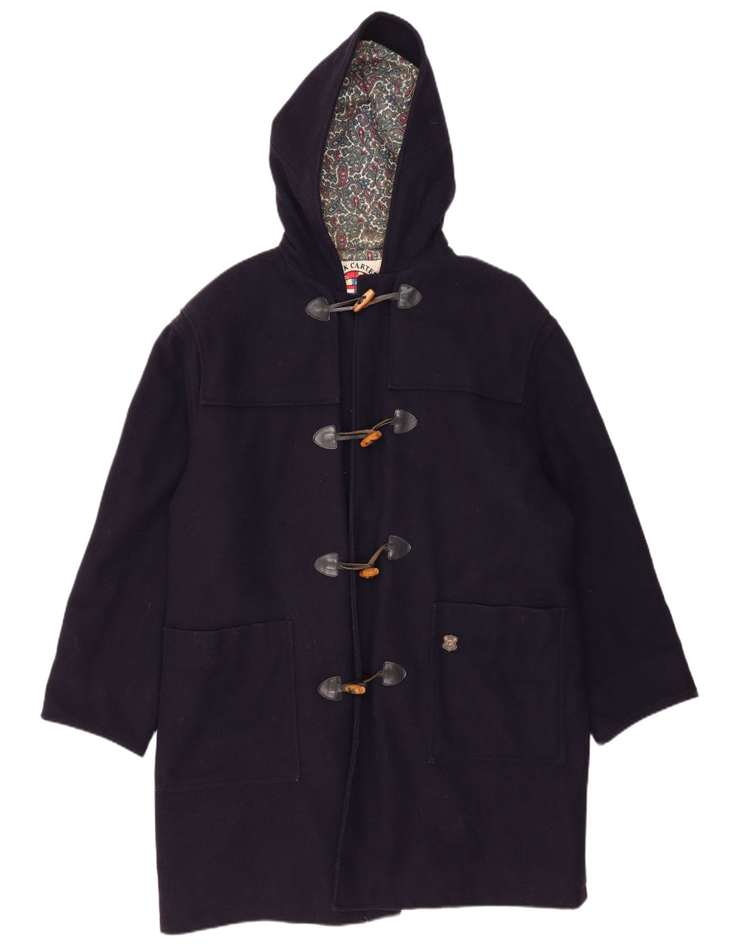 Montgomery vintage da uomo con vestibilità ampia con cappuccio IT 48 medio in lana blu navy