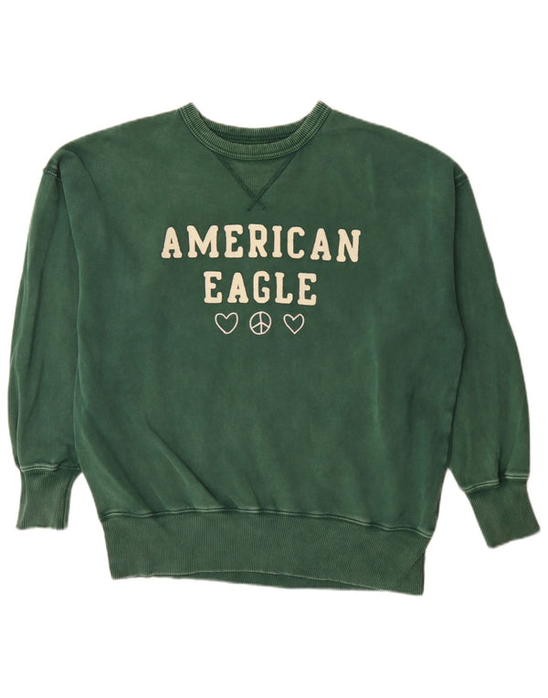 Felpa da uomo con grafica ampia American Eagle, vestibilità ampia, XS, cotone verde