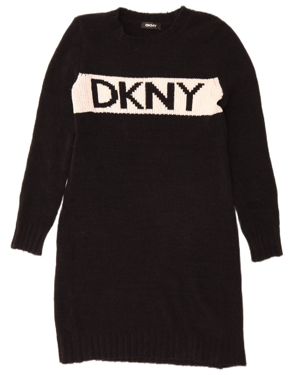 Abito maglione Dkny da donna con grafica a maniche lunghe UK 16 Large Black Colourblock