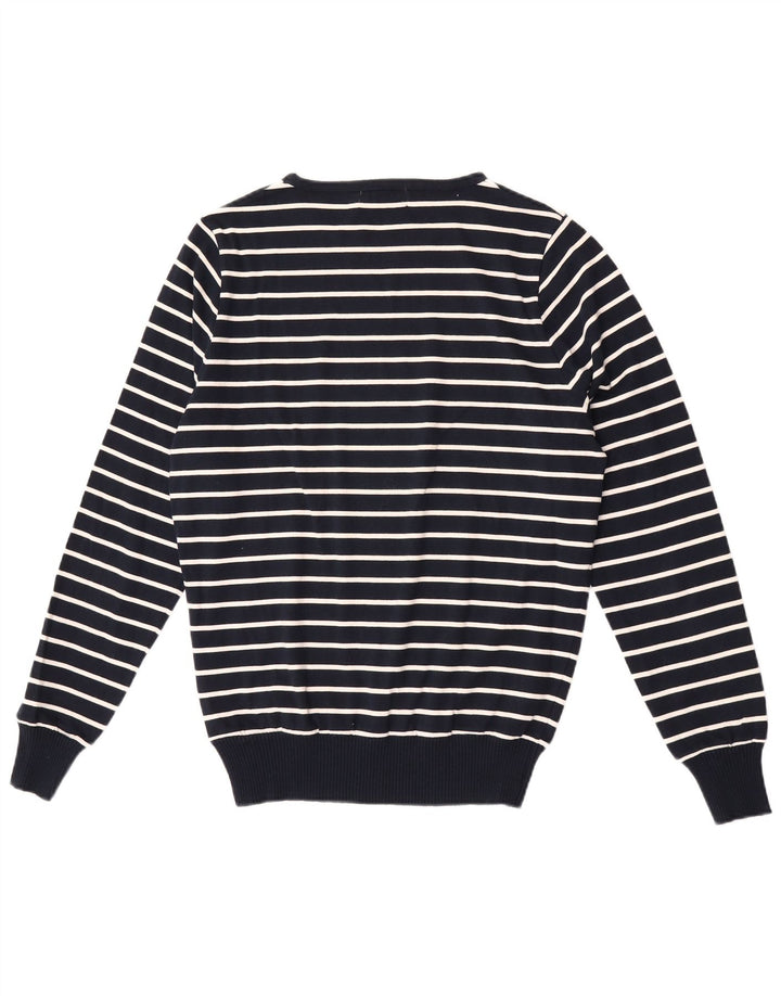 Maglione girocollo da uomo Zara in cotone a righe medie blu navy