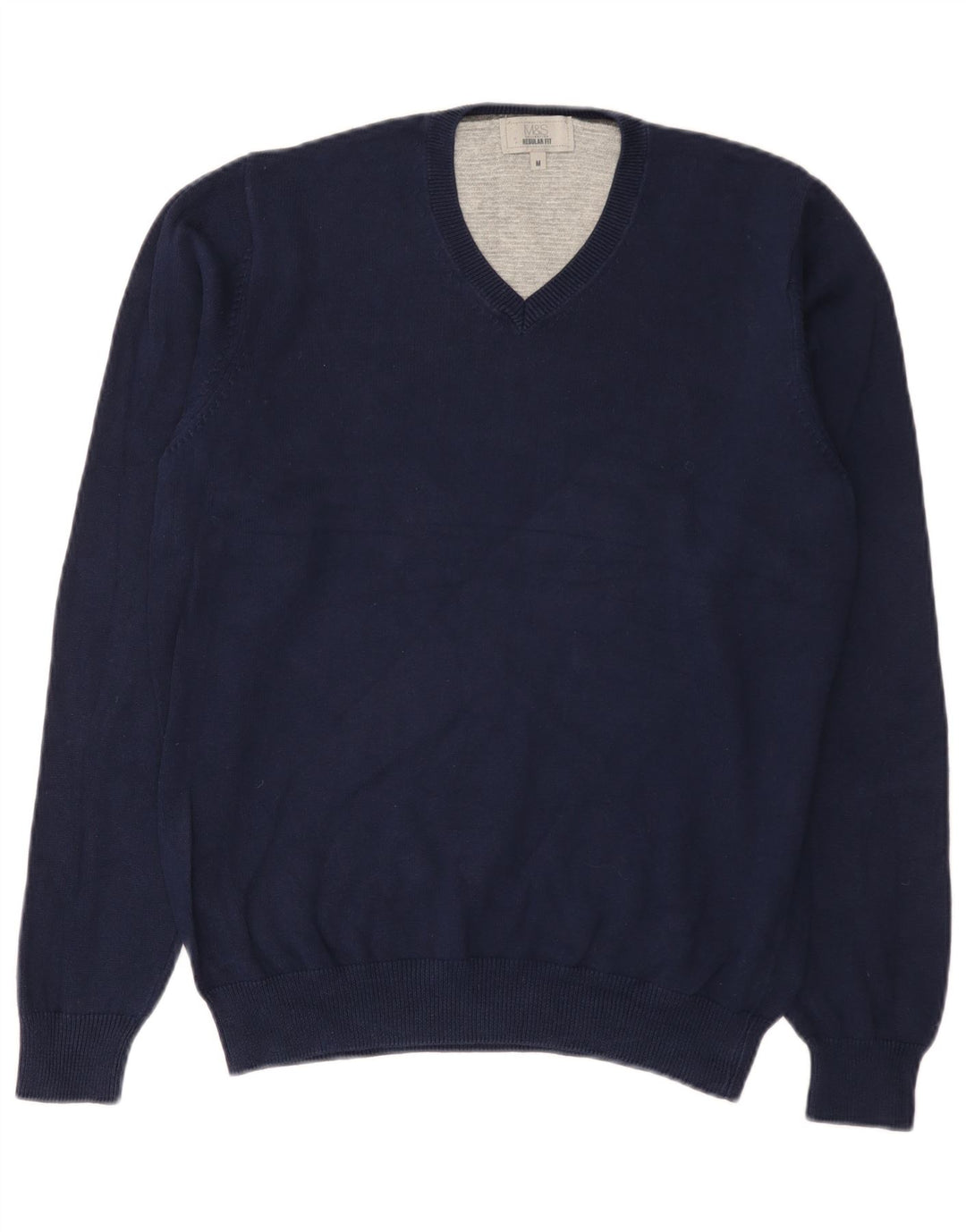 Maglione maglione con scollo a V vestibilità regolare da uomo Marks & Spencer blu navy medio