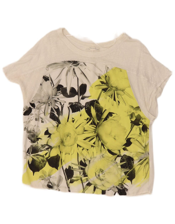 T-shirt grafica da donna Zara Top UK 16 grande bianco floreale