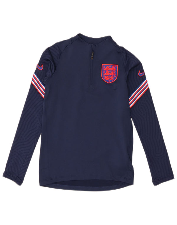 Top Nike da ragazzo con grafica con zip e collo Inghilterra, manica a 3/4, 8-9 anni, piccola, blu navy