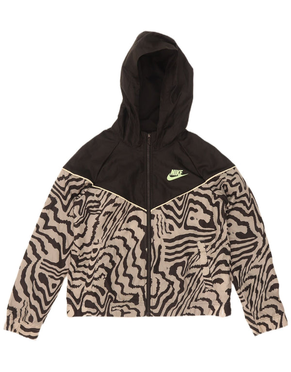 Giacca da ginnastica con cappuccio Nike per ragazze 13-14 anni XL nera stampa animalier