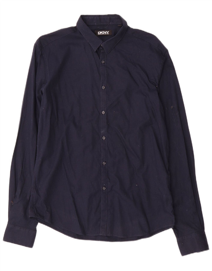 Camicia da uomo Dkny grande in cotone a quadretti blu navy