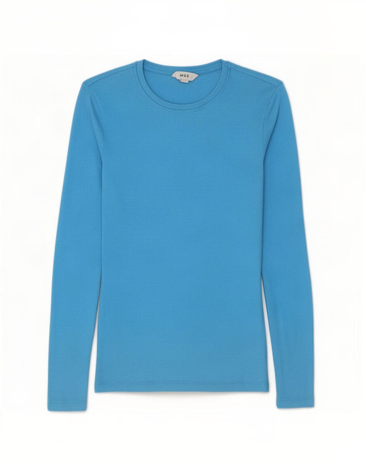 Marks & Spencer Top da donna manica lunga UK 10 piccolo cotone blu