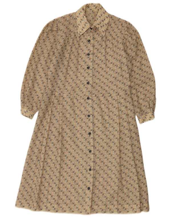 Abito camicia vintage da donna UK 14 Beige medio floreale