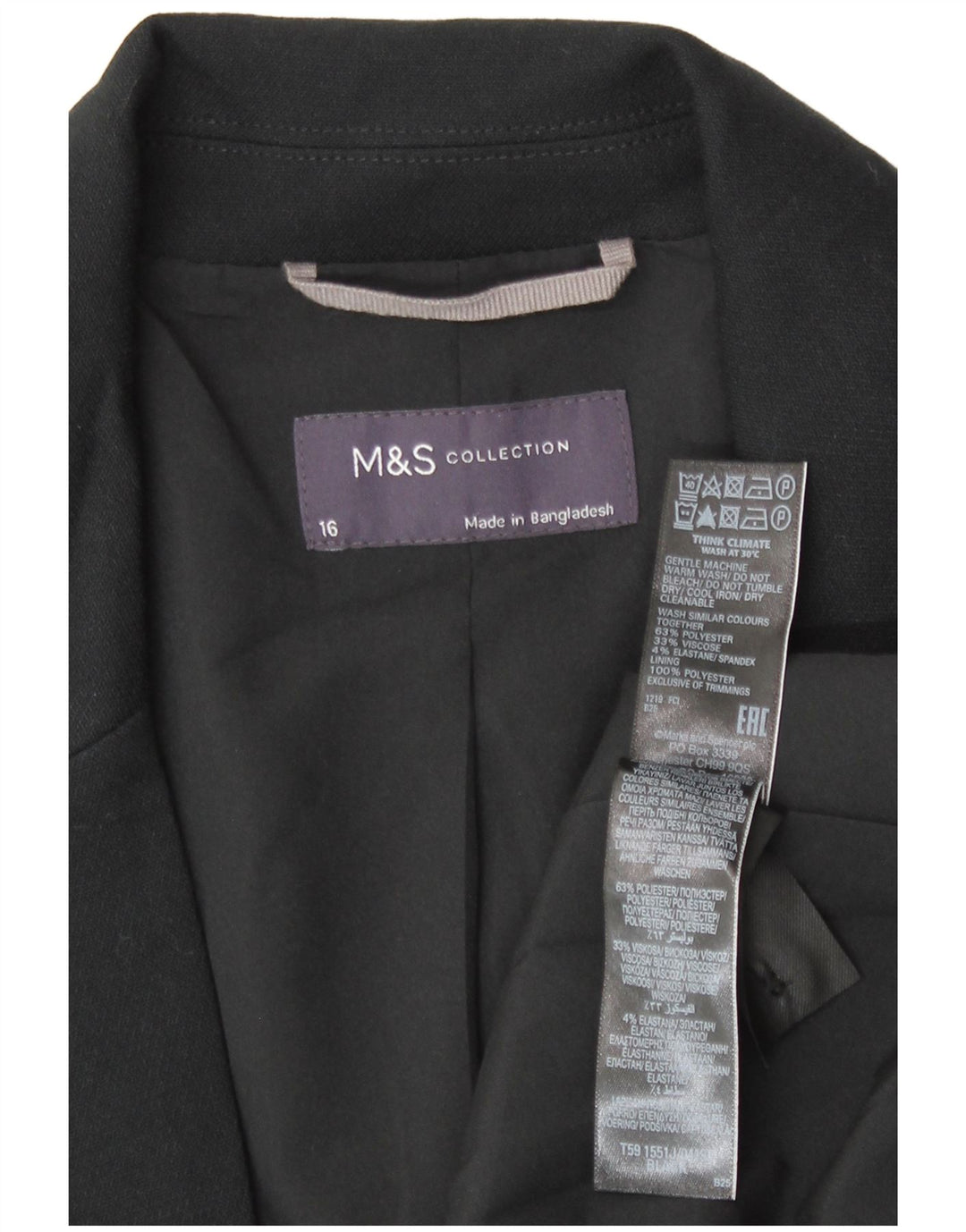 Giacca blazer a 1 bottone Marks & Spencer da donna UK 16 grande poliestere nero