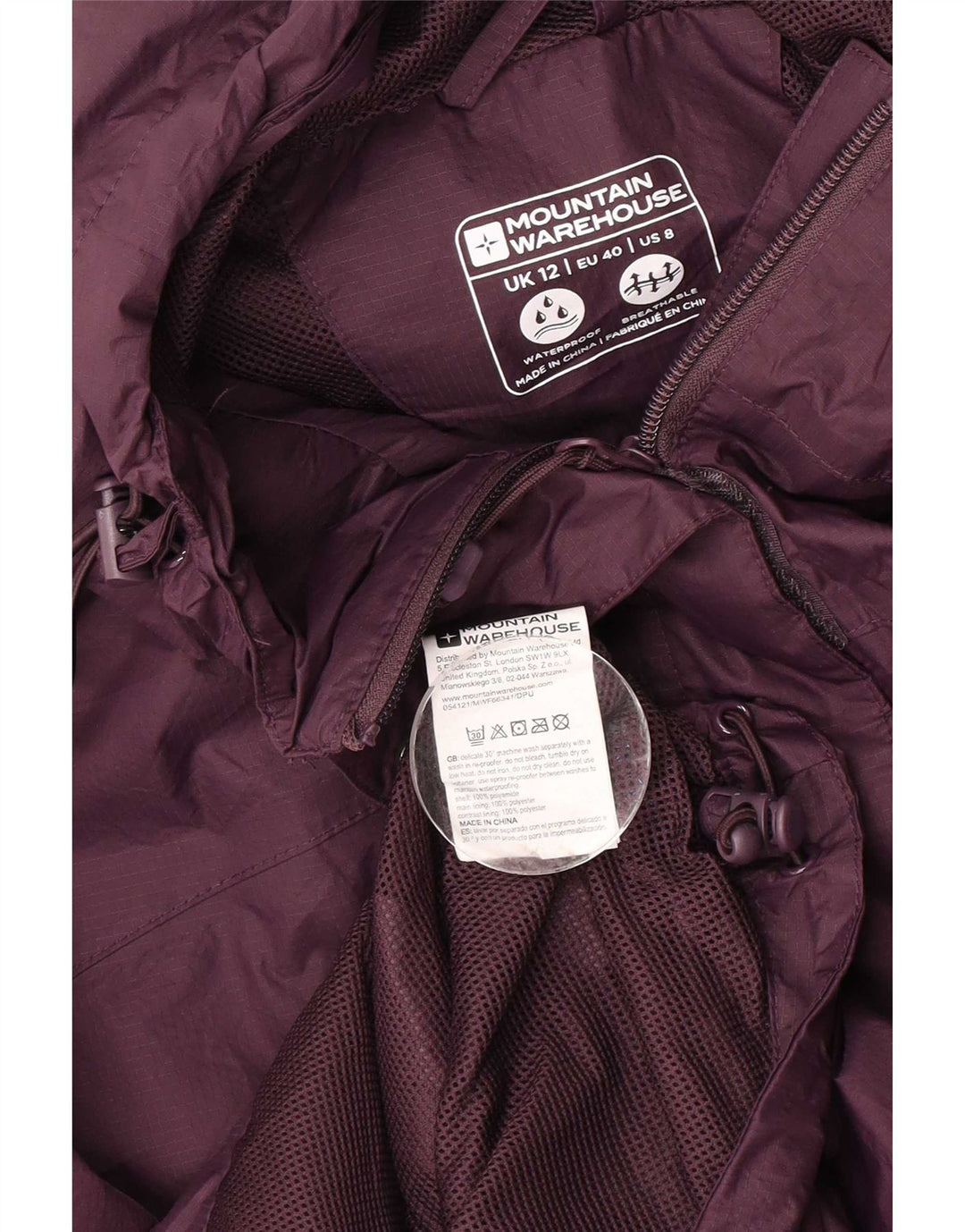 Giacca antipioggia con cappuccio da donna Mountain Warehouse UK 12 Poliammide viola medio