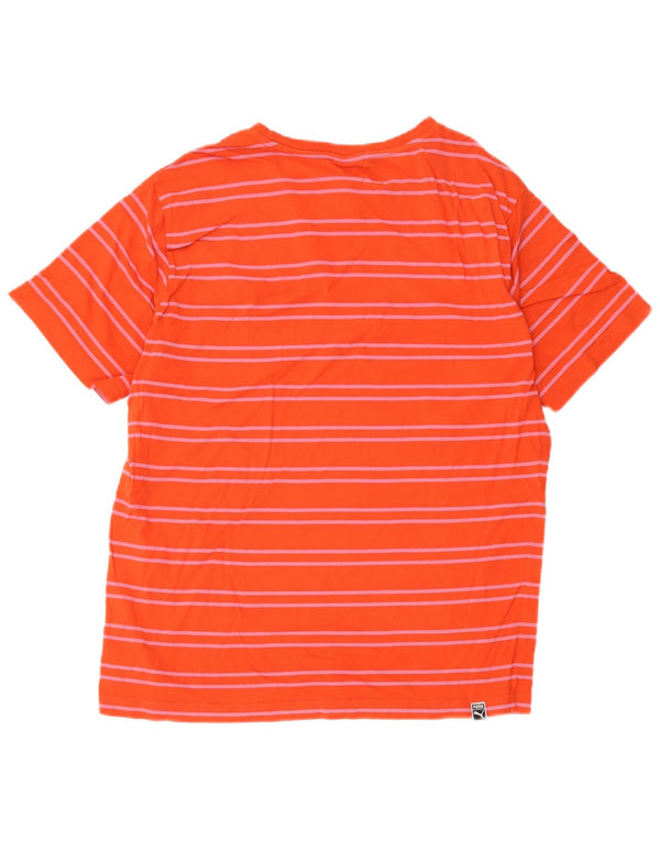 Puma Mens T-Shirt Top Medium Orange Striped Cotton