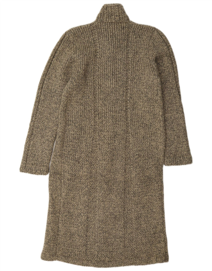 Maglione cardigan lungo da donna vintage UK 14 Grigio medio chiazzato
