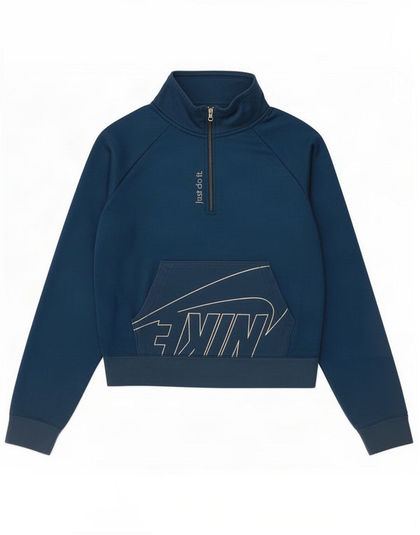Felpa Nike da donna oversize con collo e zip grafica, maglione UK 6 XS blu navy