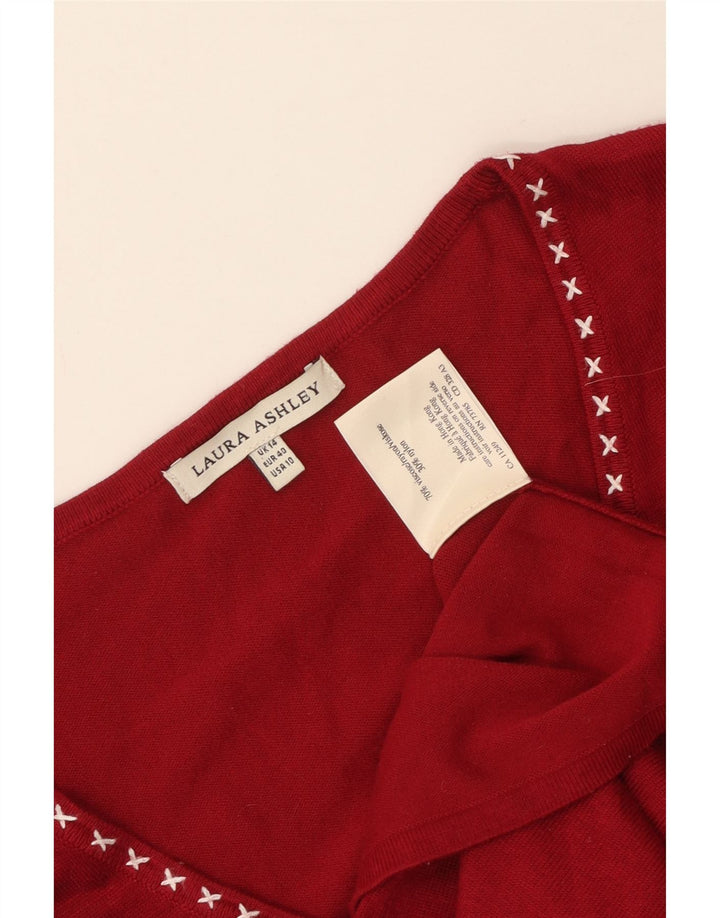 LAURA ASHLEY Maglione cardigan da donna UK 14 Viscosa rossa media
