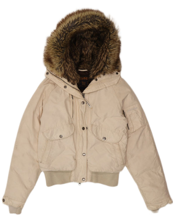 Giacca imbottita con cappuccio da donna Woolrich UK 14 cotone bianco medio