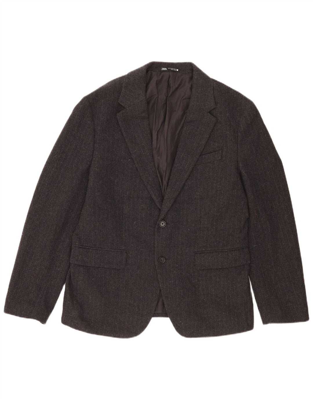Giacca blazer da uomo a 2 bottoni Zara EU 52 grande lana a righe grigie