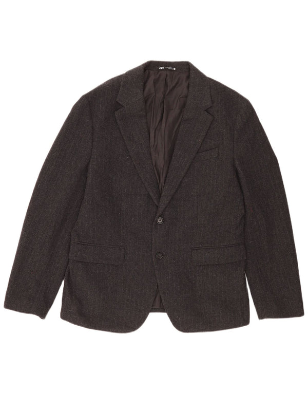 Giacca blazer da uomo a 2 bottoni Zara EU 52 grande lana a righe grigie