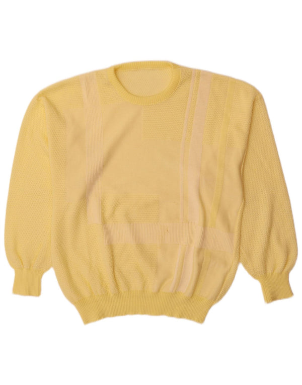 Maglione girocollo da uomo vintage a blocchi di colore giallo grande