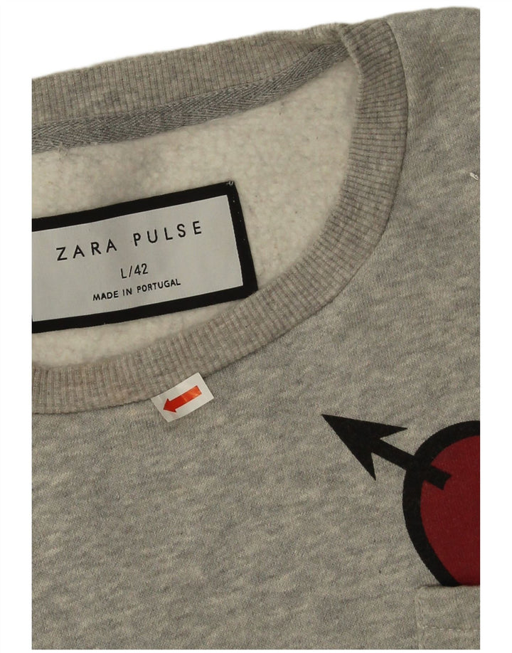 Felpa Zara da uomo maglione grande cuore grigio screziato