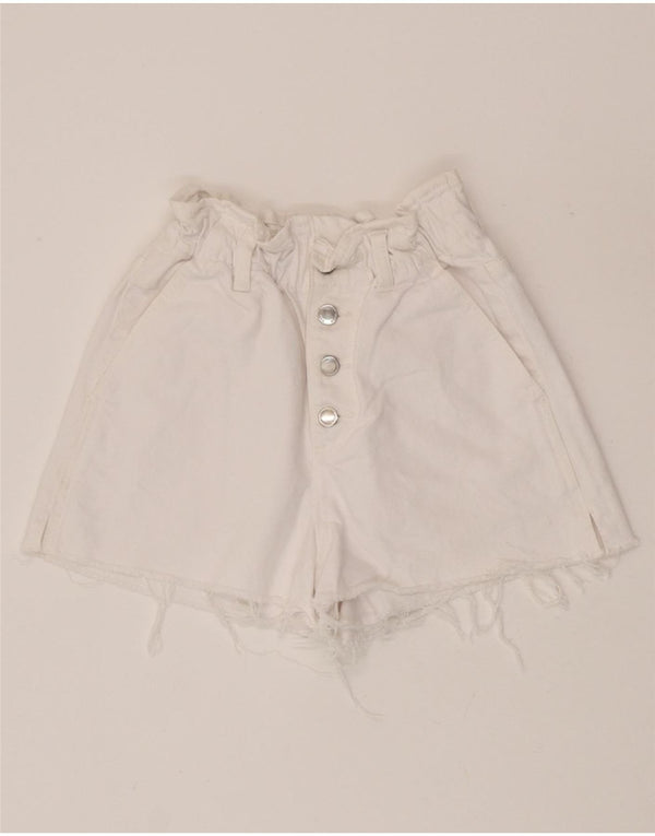 Pantaloncini di jeans a vita alta da donna Zara EU 34 2XS W22 Cotone bianco