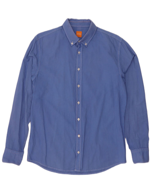 Camicia slim fit da uomo Hugo Boss grande in cotone blu