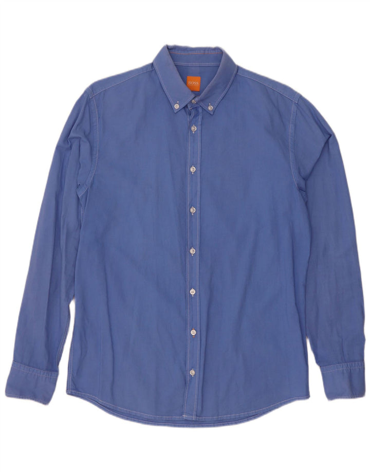 Camicia slim fit da uomo Hugo Boss grande in cotone blu