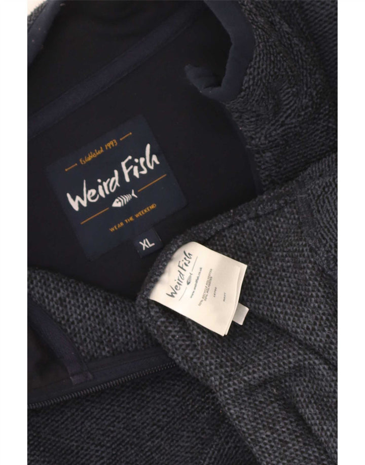 Felpa da uomo con collo con zip Weird Fish, maglione XL, poliestere blu navy