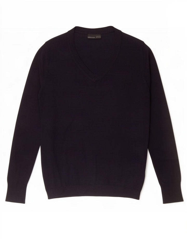 Maglione Zara da uomo con scollo a V grande blu navy