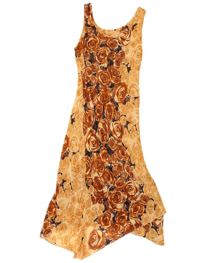 Abito asimmetrico senza maniche vintage da donna IT 44 floreale marrone medio