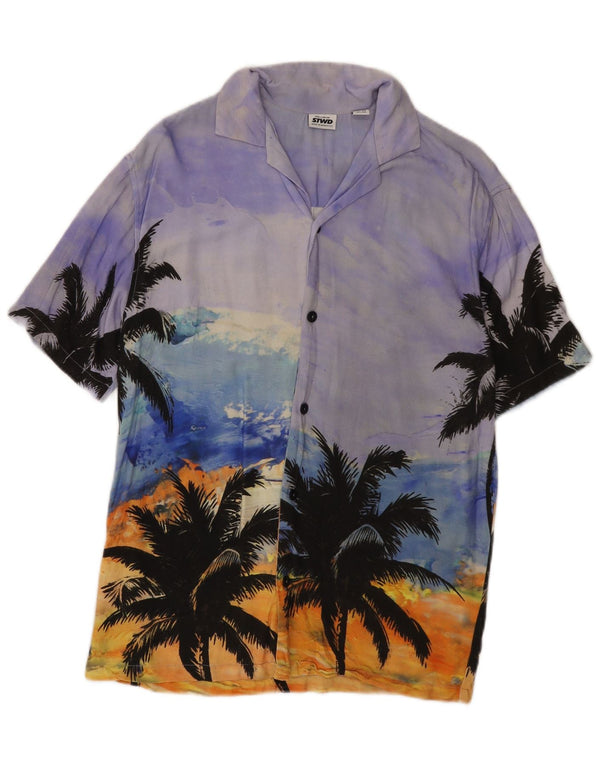 Camicia a maniche corte da uomo Pull & Bear XS viola tie dye viscosa hawaiana