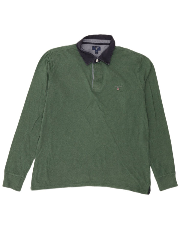 Polo da rugby da uomo a maniche lunghe GANT XL in cotone verde