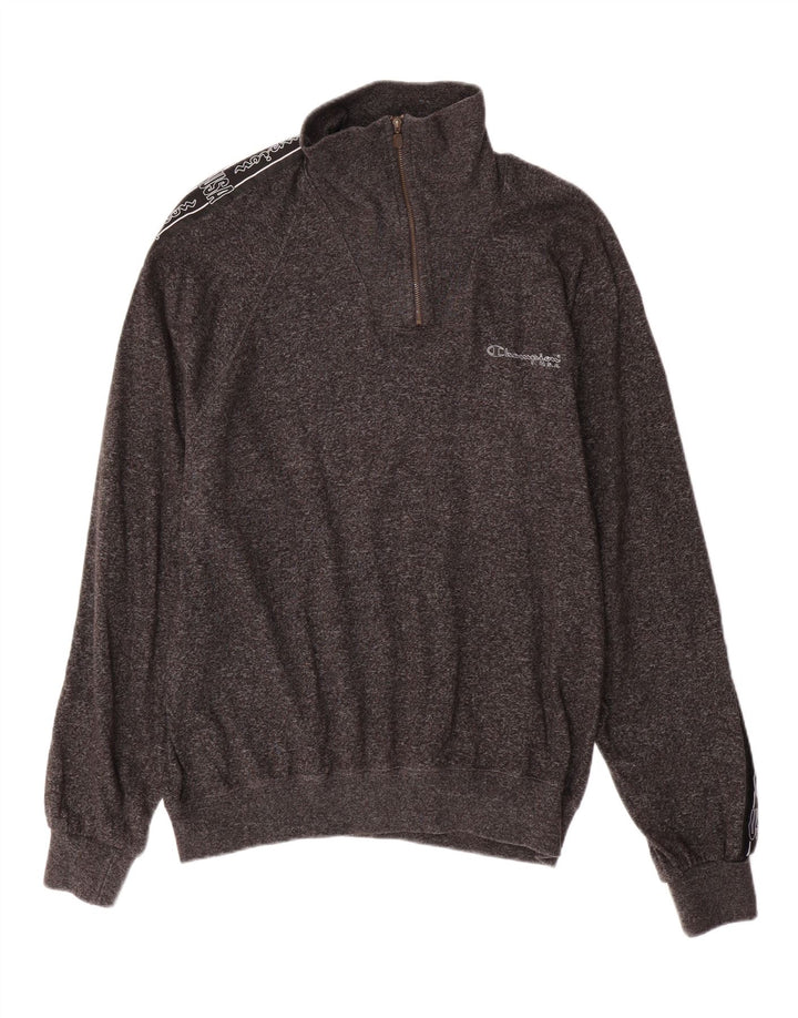 CHAMPION Mens Graphic Zip Neck Sweatshirt Jumper Medium Grey Colourblock