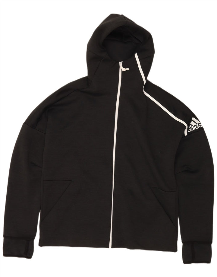 Felpa con cappuccio e zip grafica da uomo Adidas XL poliestere nero