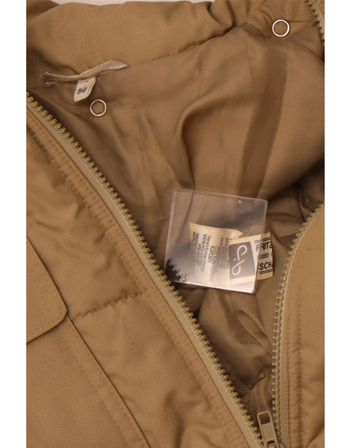 Cappotto imbottito da uomo vintage UK 36 piccolo poliestere beige